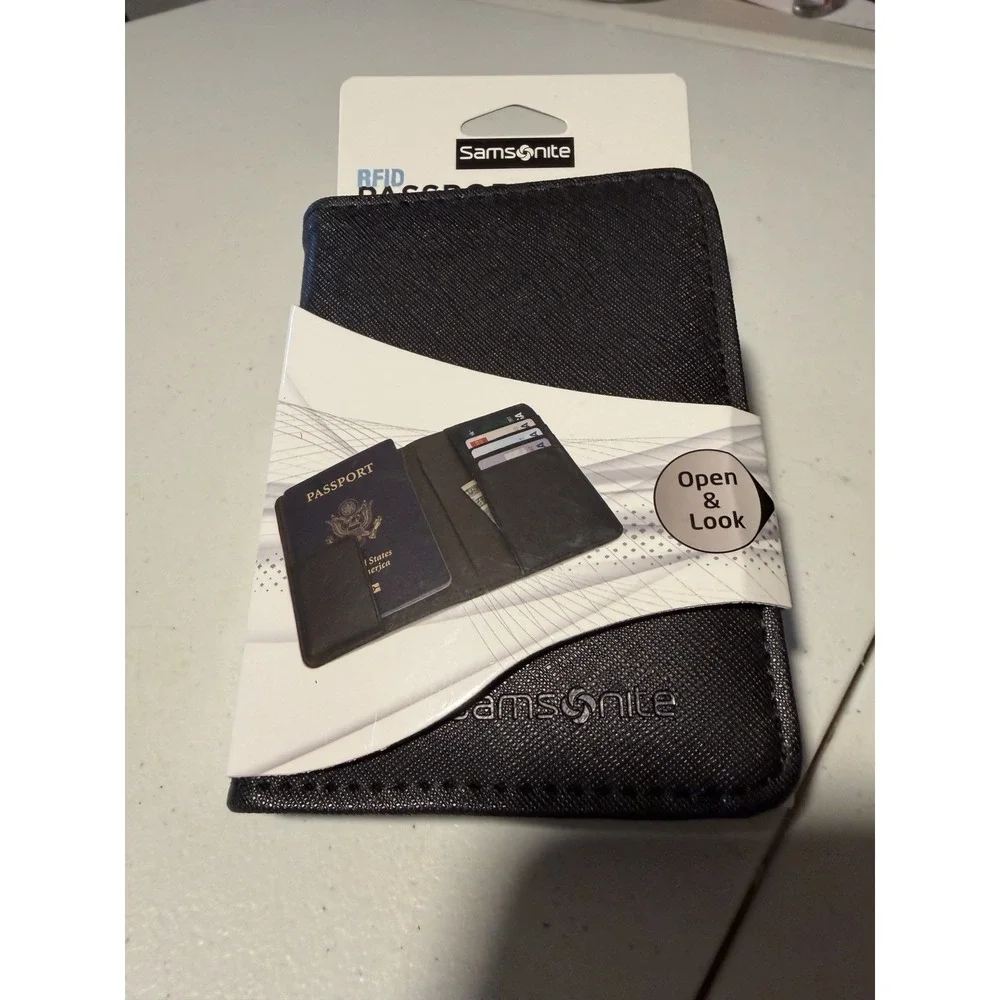 Samsonite Black RFID Passport Wallet Cover Travel Credit Cards